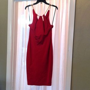 NWT Bebe red sleeveless dress with gold jewelry strap detail size S.